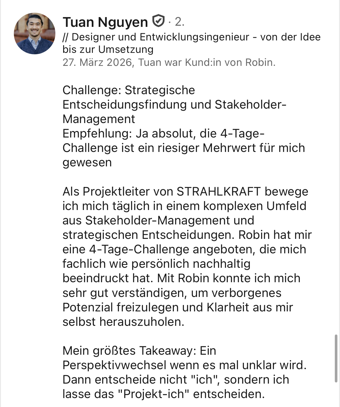 LinkedIn-Empfehlung von Tuan für Robin Frieß