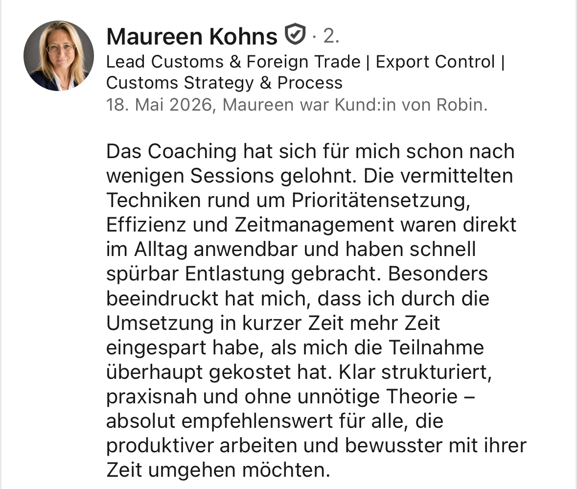 LinkedIn-Empfehlung von Mauren für Robin Frieß
