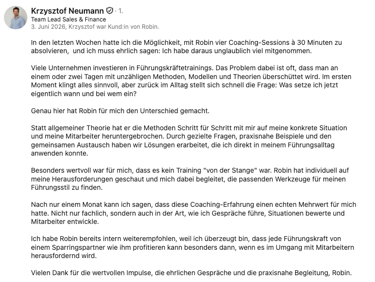 LinkedIn-Empfehlung von Krzysztof für Robin Frieß
